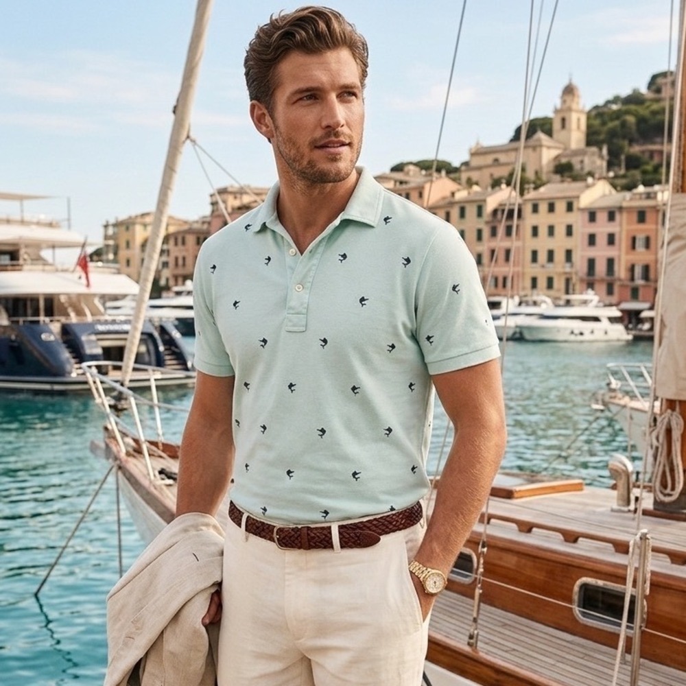 Ralph Lauren Oxford Polo Shirt Light Blue Marlin Embroidered XL Coastal Preppy
